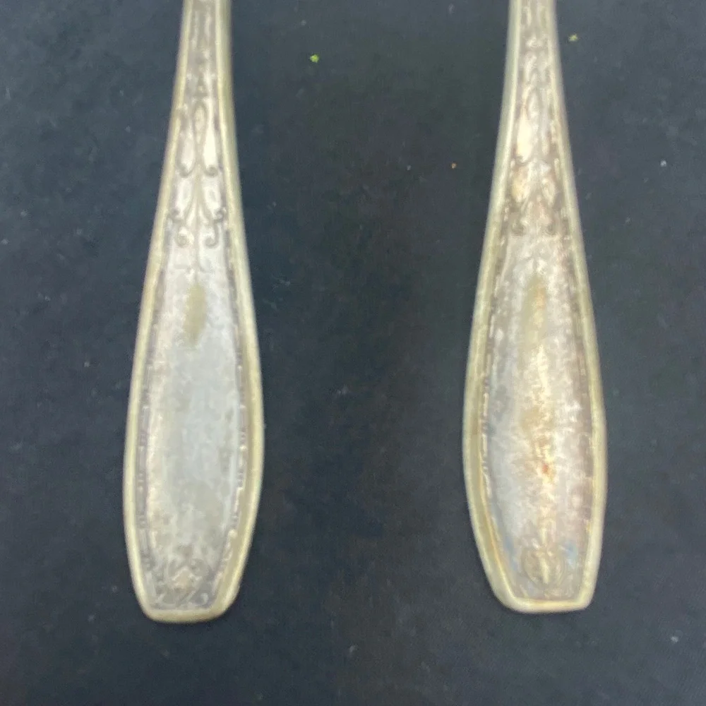 Wallingford Co 6in Teaspoons Silverplate Set of 2 Scroll Art Deco Silver Rustic
